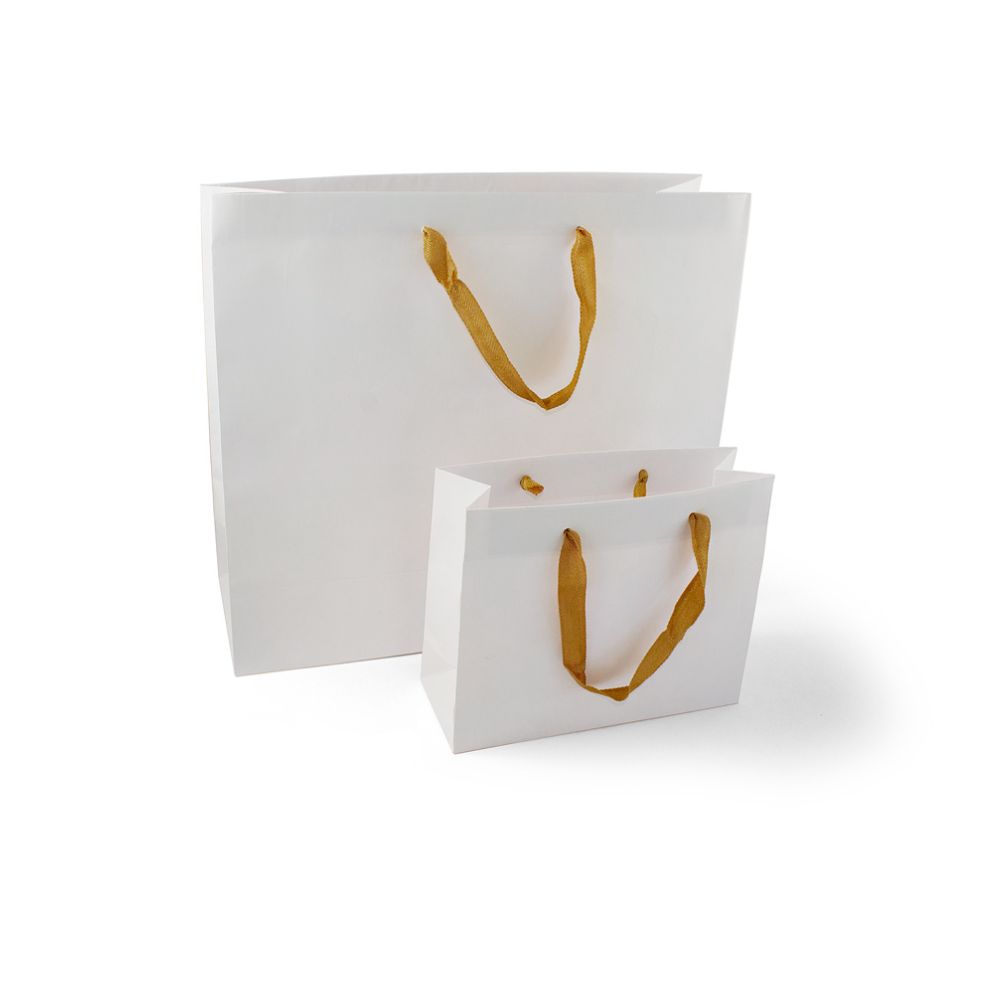 Τσάντα Χάρτινη Χειροποίητη, Λευκή με Χρυσή Φακαρόλα, 25 τμχ